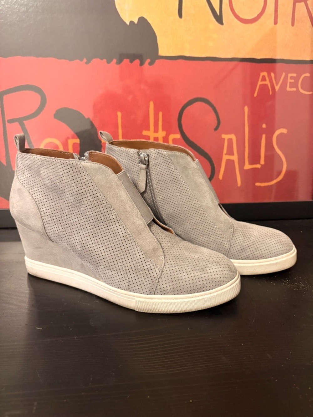 Paolo Light Gray Perforated Suede Wedge Sneaker Boot
